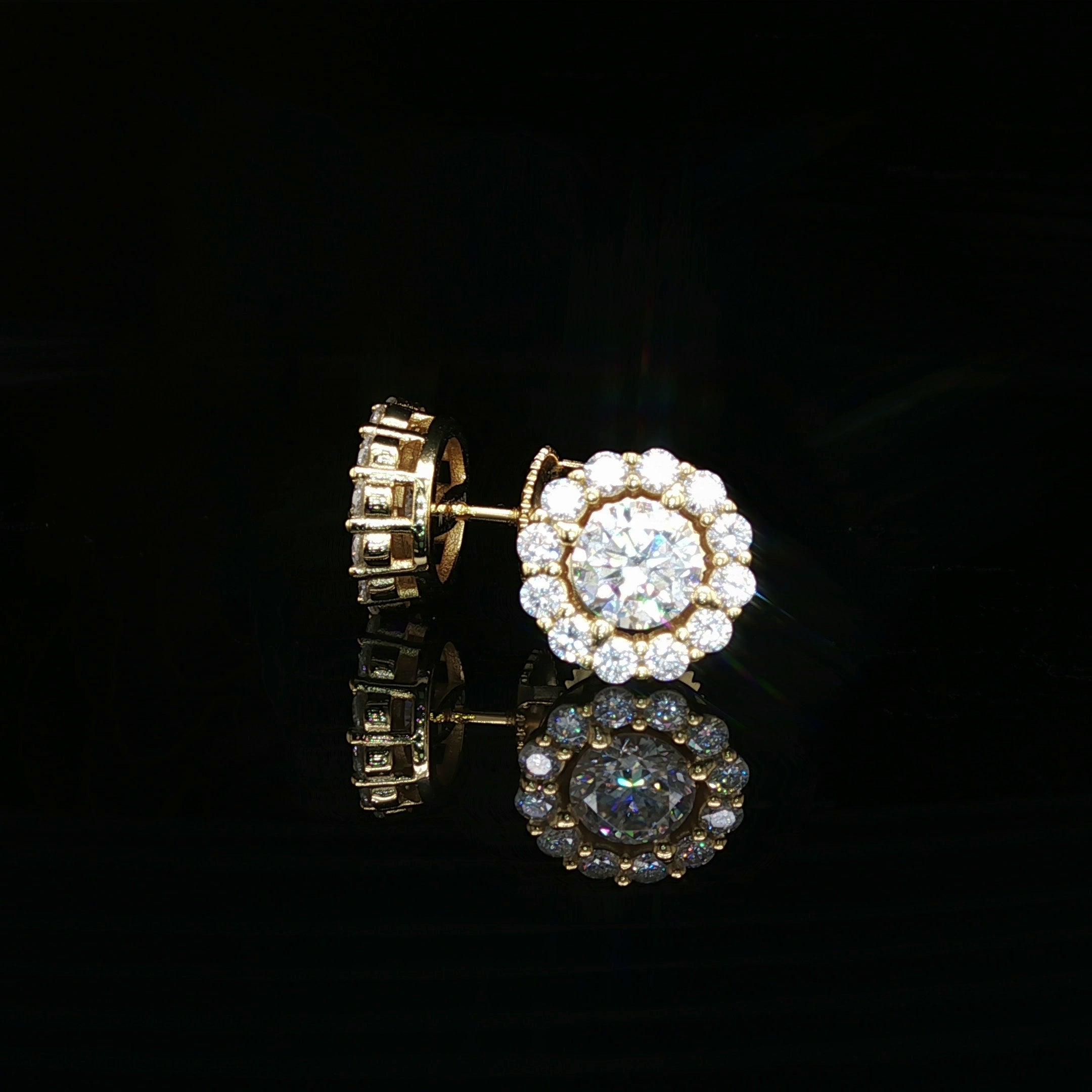 Men's Iced Out Round Flower Halo Studs – 925 Sterling Silver | VVS Moissanite | 14K Gold Rhodium Options