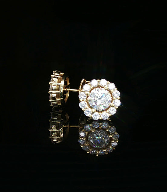 Men's Iced Out Round Flower Halo Studs – 925 Sterling Silver | VVS Moissanite | 14K Gold Rhodium Options