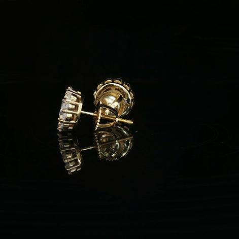 Men's Iced Out Round Flower Halo Studs – 925 Sterling Silver | VVS Moissanite | 14K Gold Rhodium Options