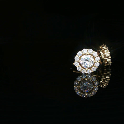 Men's Iced Out Round Flower Halo Studs – 925 Sterling Silver | VVS Moissanite | 14K Gold Rhodium Options