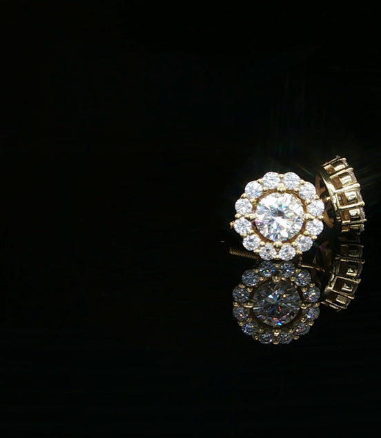 Men's Iced Out Round Flower Halo Studs – 925 Sterling Silver | VVS Moissanite | 14K Gold Rhodium Options