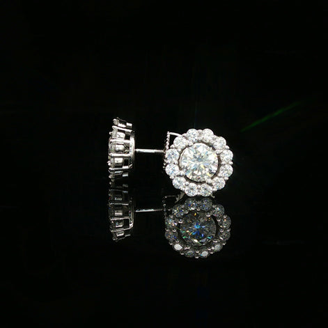 Men's Iced Out Round Flower Halo Studs – 925 Sterling Silver | VVS Moissanite | 14K Gold Rhodium Options