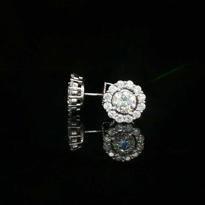 Men's Iced Out Round Flower Halo Studs – 925 Sterling Silver | VVS Moissanite | 14K Gold Rhodium Options