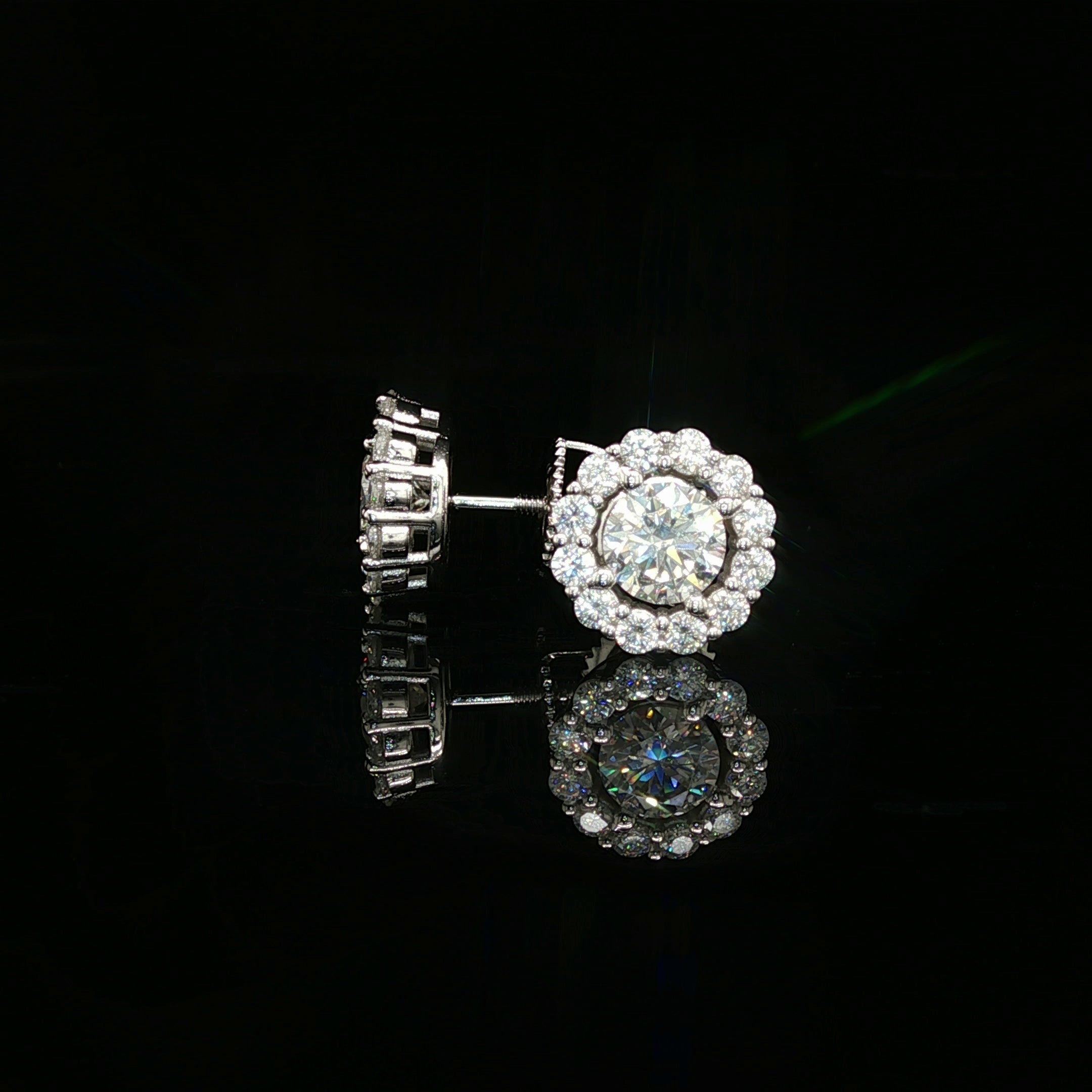 Men's Iced Out Round Flower Halo Studs – 925 Sterling Silver | VVS Moissanite | 14K Gold Rhodium Options