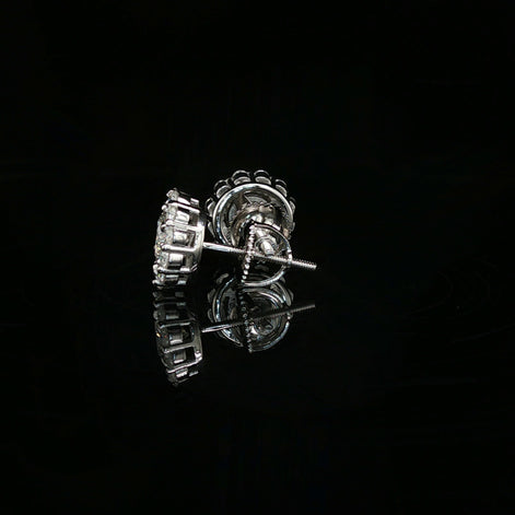 Men's Iced Out Round Flower Halo Studs – 925 Sterling Silver | VVS Moissanite | 14K Gold Rhodium Options