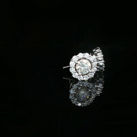 Men's Iced Out Round Flower Halo Studs – 925 Sterling Silver | VVS Moissanite | 14K Gold Rhodium Options