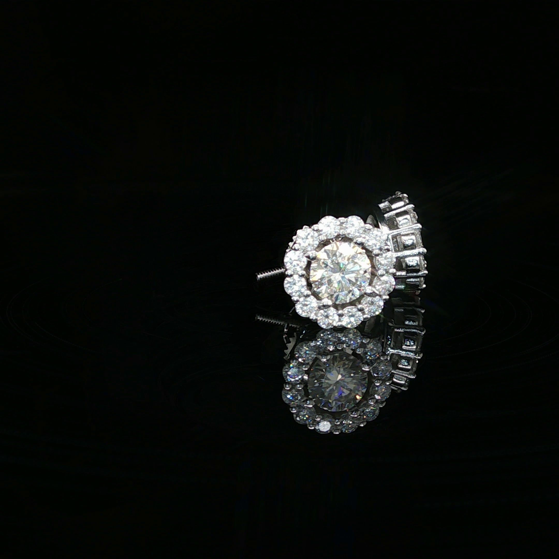 Men's Iced Out Round Flower Halo Studs – 925 Sterling Silver | VVS Moissanite | 14K Gold Rhodium Options