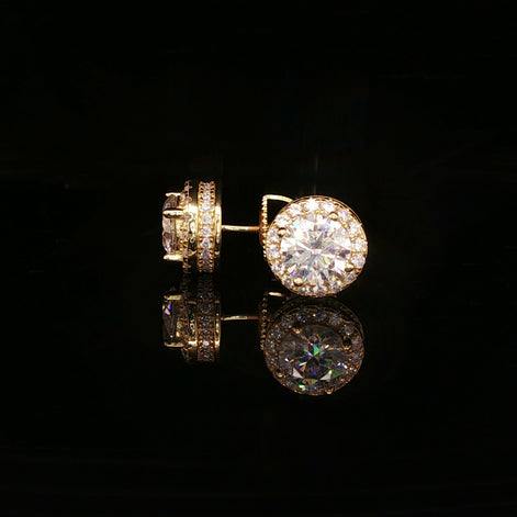 Men's Iced Out Round Solitaire Halo Studs – 925 Sterling Silver | VVS Moissanite | 3D Tiered Gallery