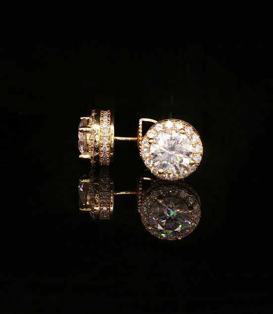Men's Iced Out Round Solitaire Halo Studs – 925 Sterling Silver | VVS Moissanite | 3D Fully Flooded Gallery