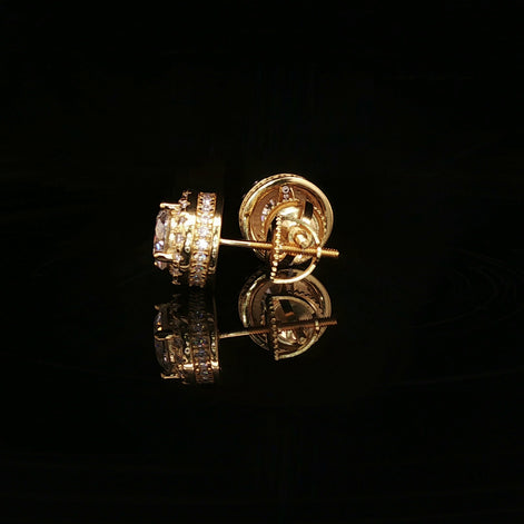 Men's Iced Out Round Solitaire Halo Studs – 925 Sterling Silver | VVS Moissanite | 3D Tiered Gallery