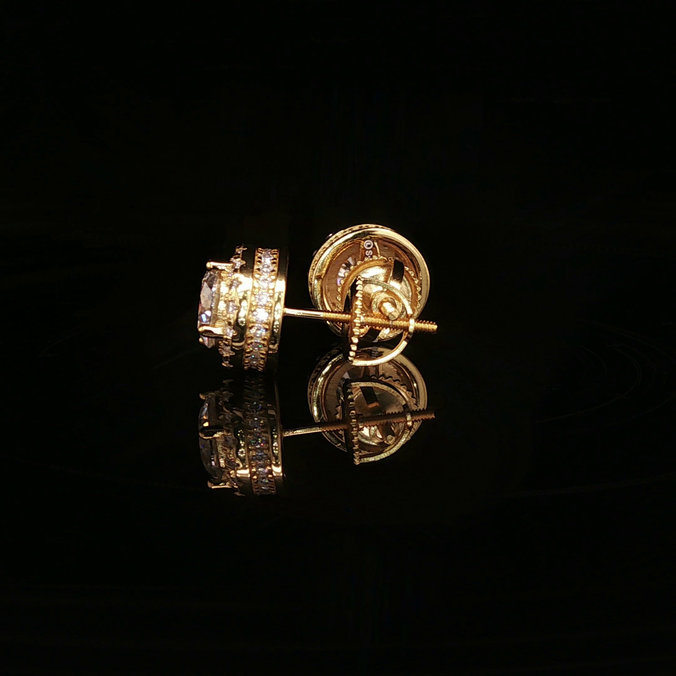 Men's Iced Out Round Solitaire Halo Studs – 925 Sterling Silver | VVS Moissanite | 3D Tiered Gallery
