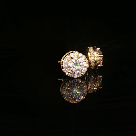 Men's Iced Out Round Solitaire Halo Studs – 925 Sterling Silver | VVS Moissanite | 3D Tiered Gallery