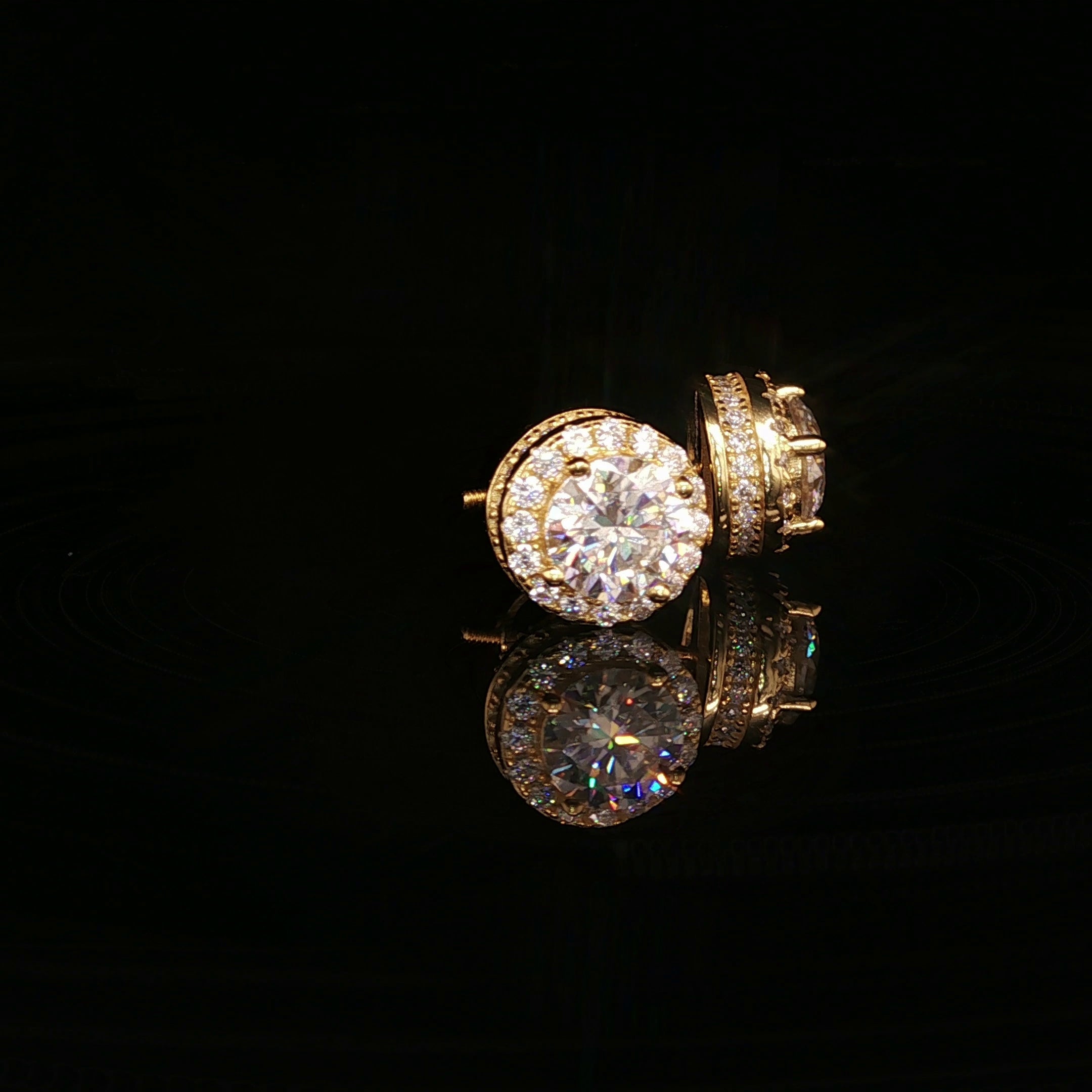 Men's Iced Out Round Solitaire Halo Studs – 925 Sterling Silver | VVS Moissanite | 3D Tiered Gallery