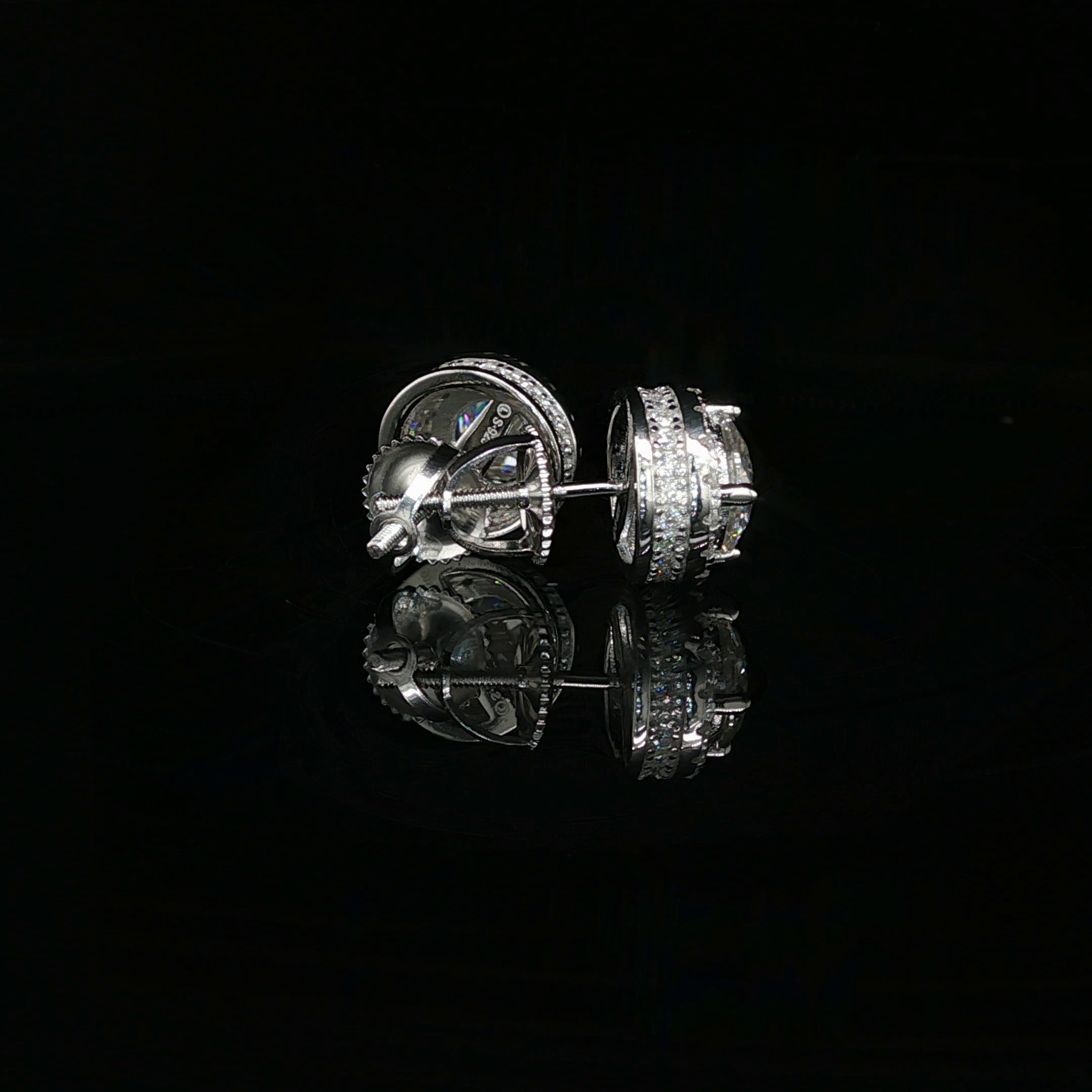 Men's Iced Out Round Solitaire Halo Studs – 925 Sterling Silver | VVS Moissanite | 3D Tiered Gallery