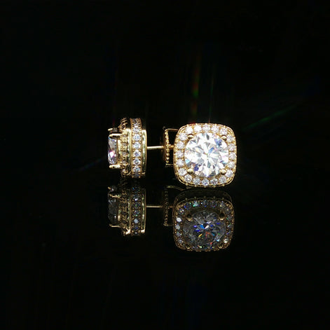 Men's Iced Out Round Solitaire Cushion Halo Studs – 925 Sterling Silver | VVS Moissanite | 3D Fully Flooded Profile