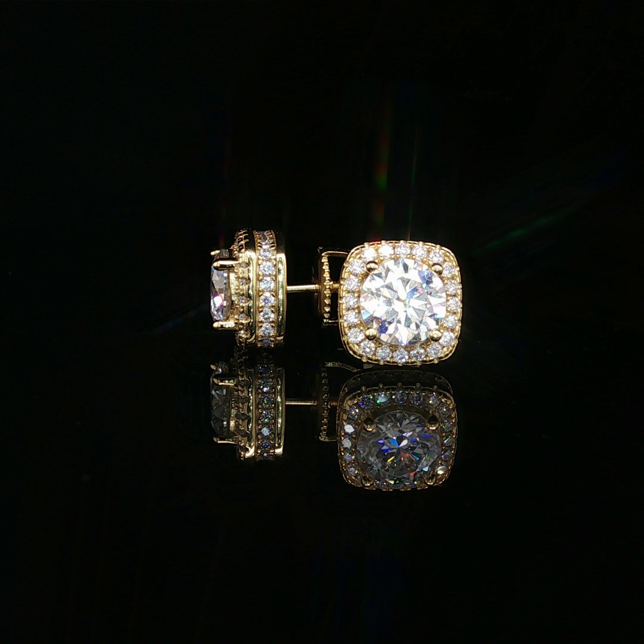 Men's Iced Out Round Solitaire Cushion Halo Studs – 925 Sterling Silver | VVS Moissanite | 3D Fully Flooded Profile