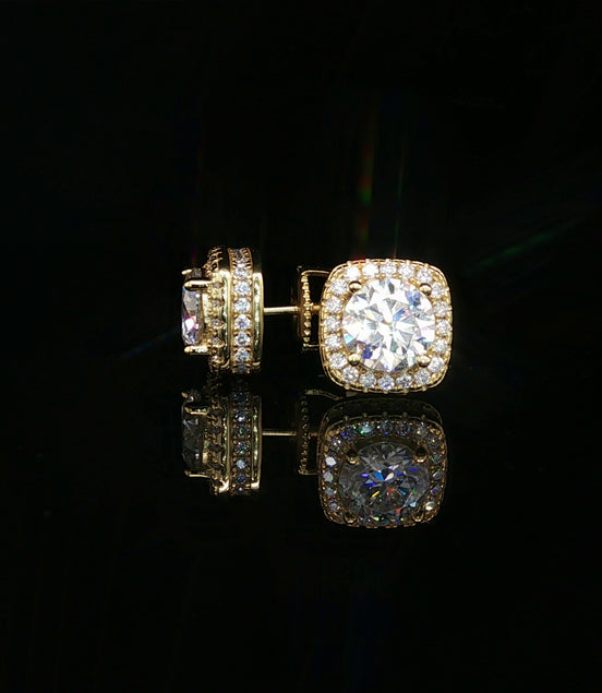 Men's Iced Out Round Solitaire Cushion Halo Studs – 925 Sterling Silver | VVS Moissanite | 3D Fully Flooded Profile