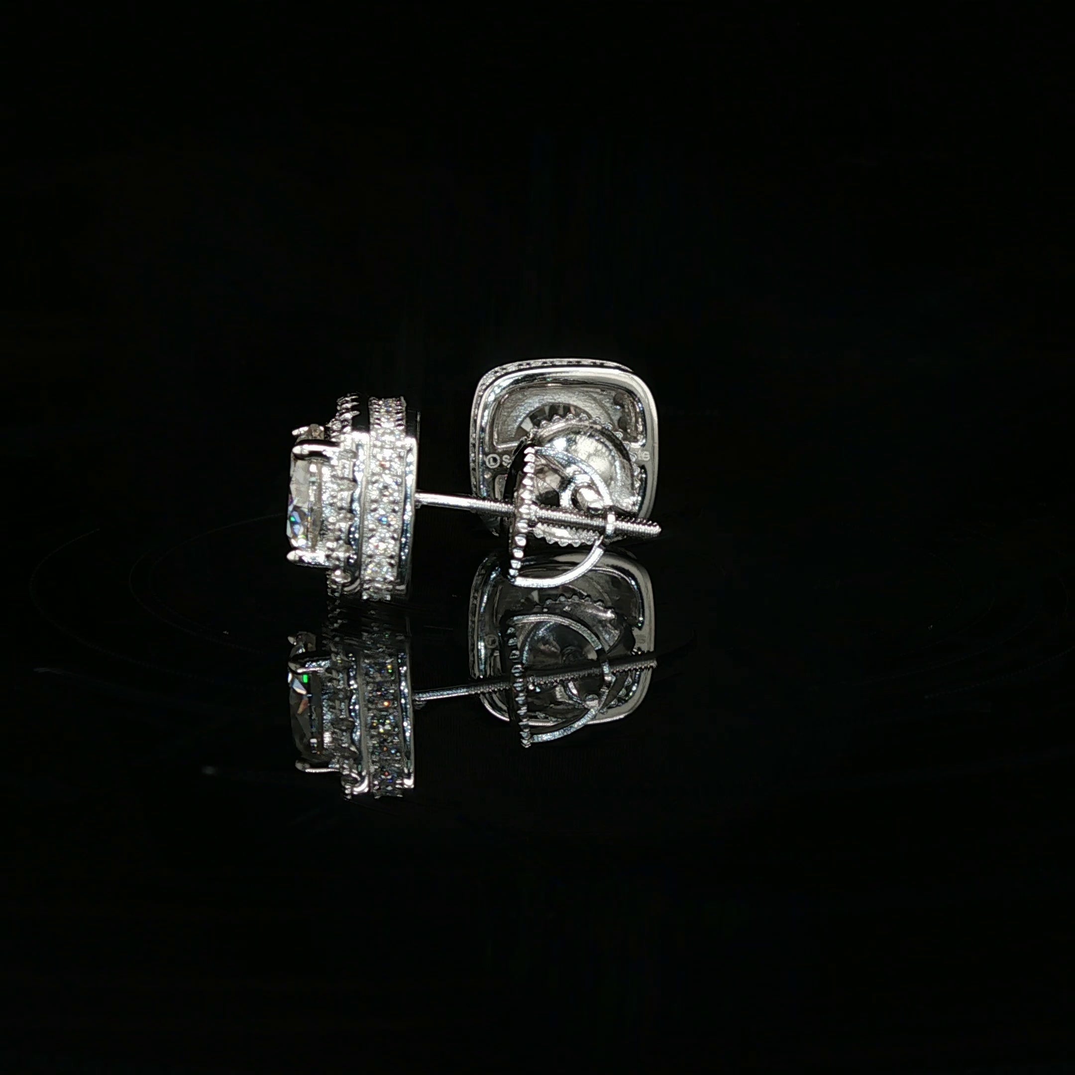 Men's Iced Out Round Solitaire Cushion Halo Studs – 925 Sterling Silver | VVS Moissanite | 3D Fully Flooded Profile