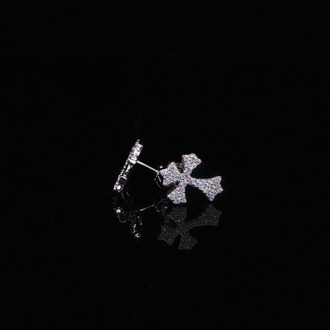 925 Sterling Silver Gothic Cross Stud Earrings - 0.3Ctw Moissanite Available with Silver and Gold Finished