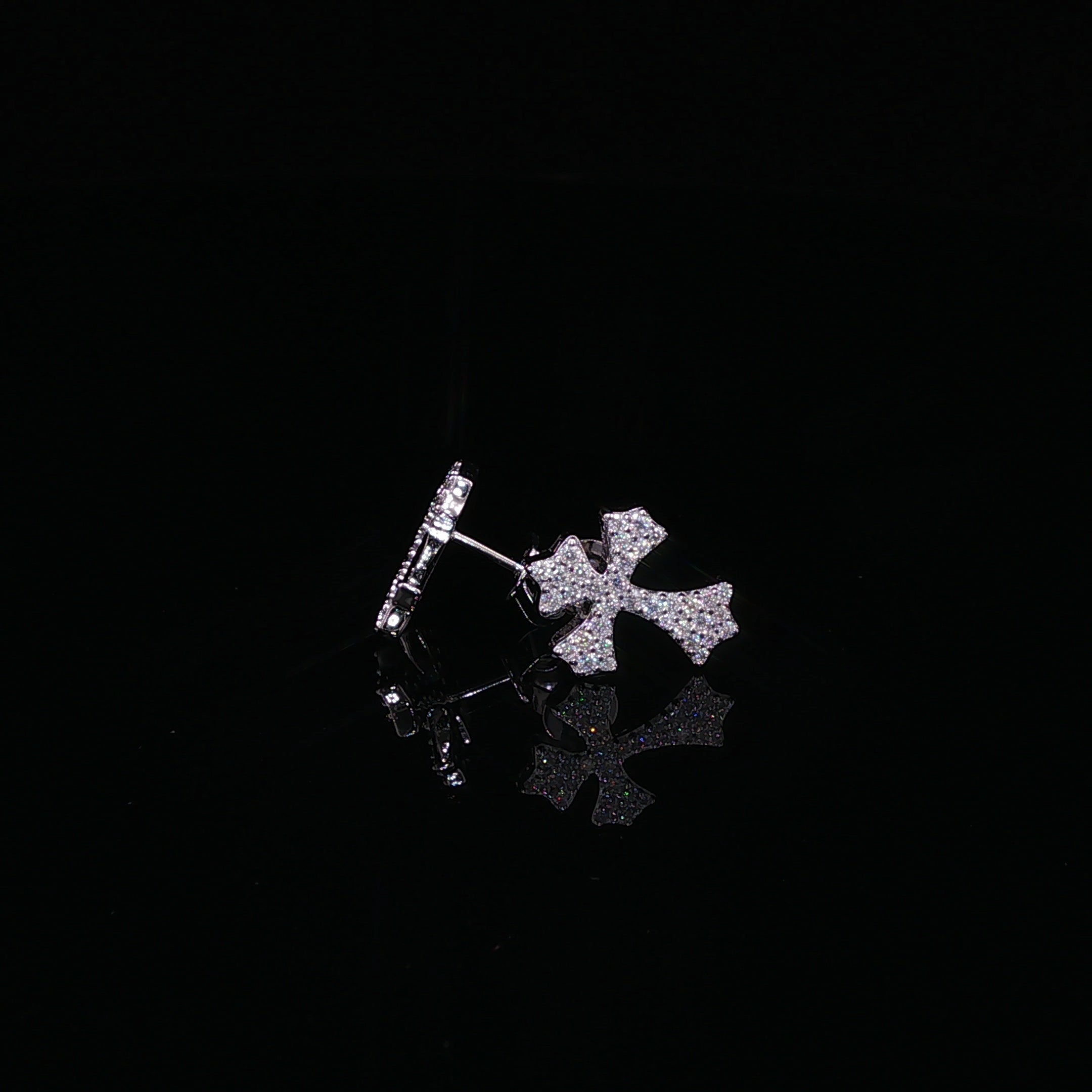 925 Sterling Silver Gothic Cross Stud Earrings - 0.3Ctw Moissanite Available with Silver and Gold Finished