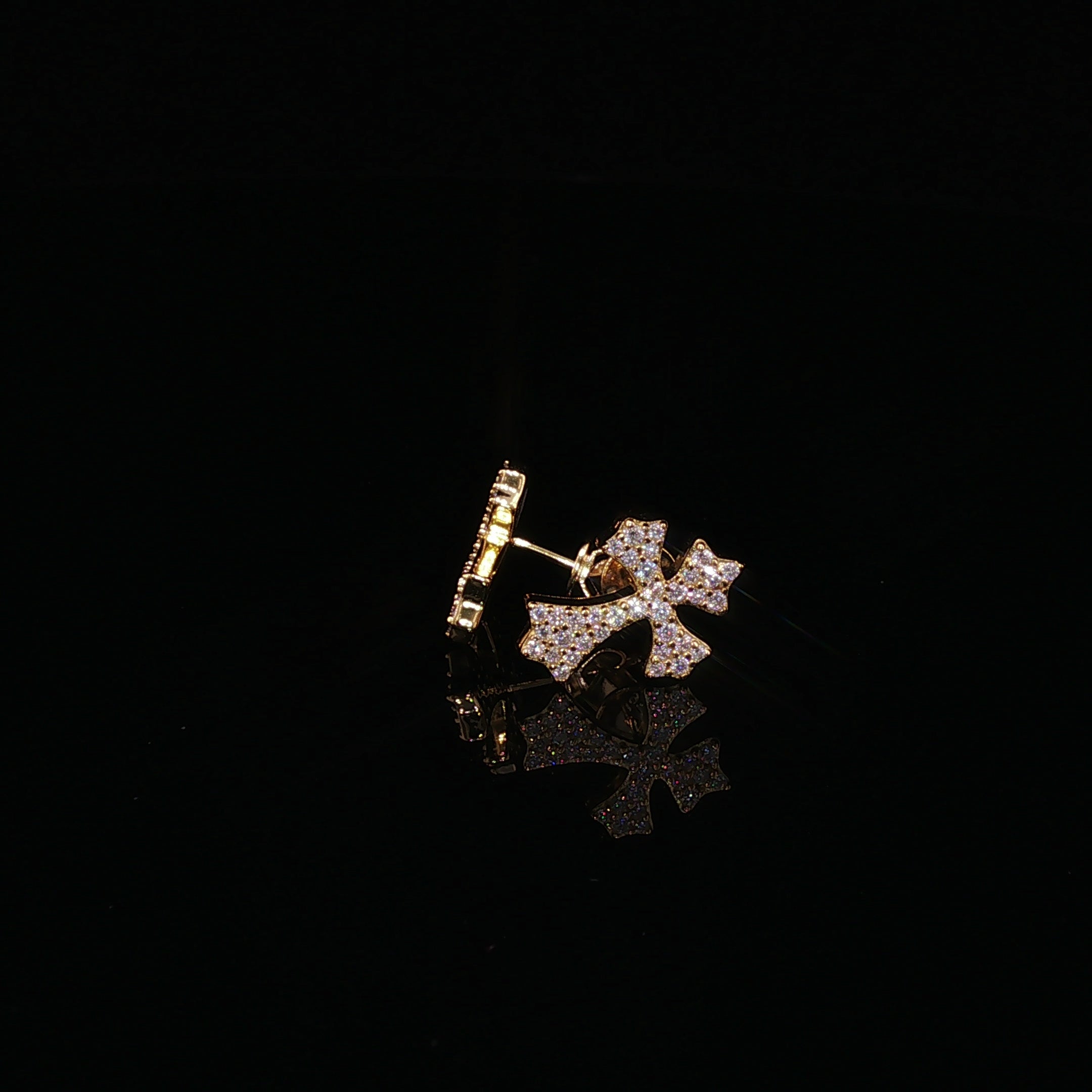 925 Sterling Silver Gothic Cross Stud Earrings - 0.3Ctw Moissanite Available with Silver and Gold Finished