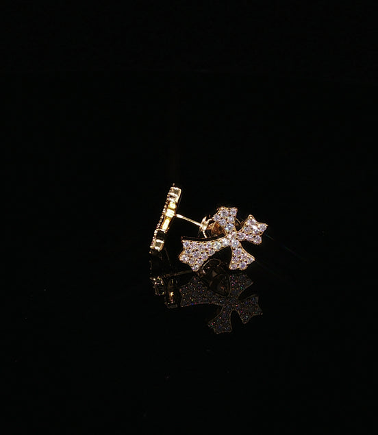 925 Sterling Silver Gothic Cross Stud Earrings - 0.3Ctw Moissanite Available with Silver and Gold Finished