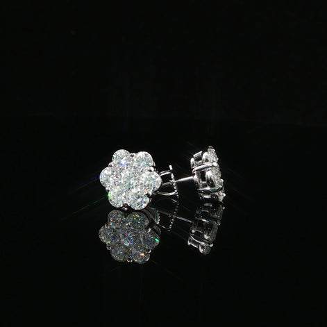 Dazzling Diamond Flower Cluster Stud Earrings | 1.5ct VVS | 10mm