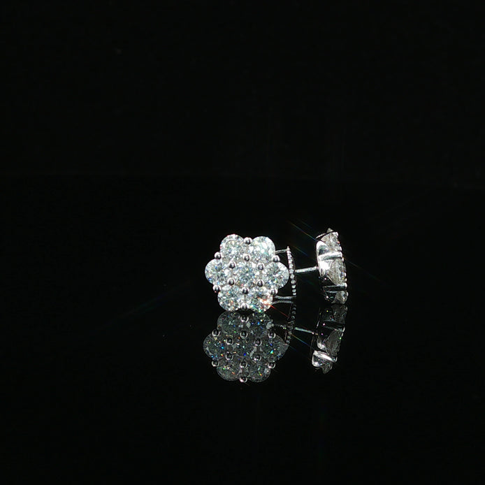 Dazzling Diamond Flower Cluster Stud Earrings | 1.4ct VVS | 9mm
