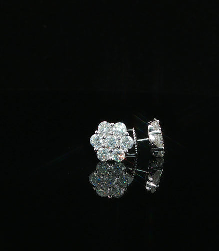 Dazzling Diamond Flower Cluster Stud Earrings | 1.4ct VVS | 9mm