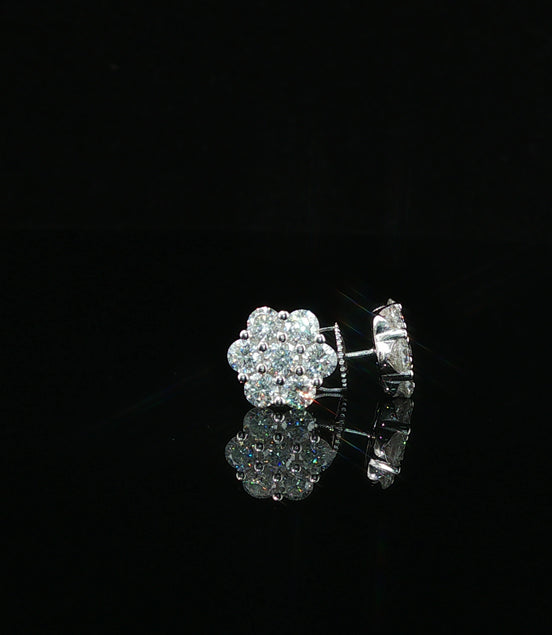 Dazzling Diamond Flower Cluster Stud Earrings | 1.4ct VVS | 9mm
