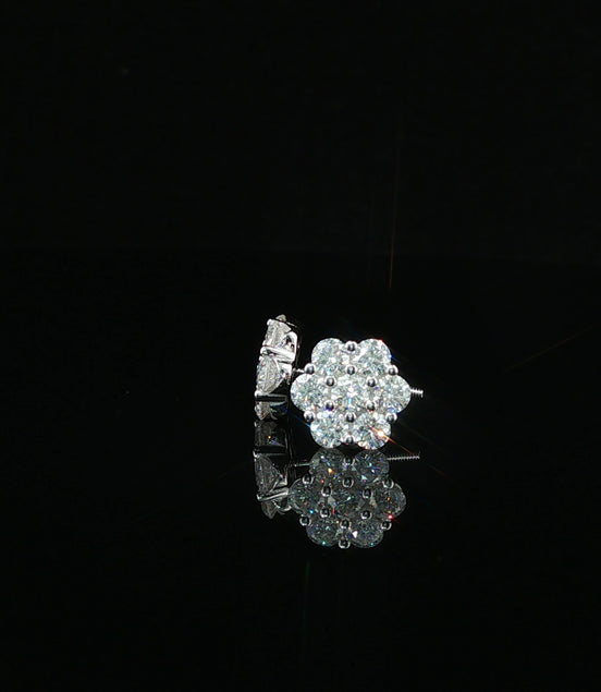 Dazzling Diamond Flower Cluster Stud Earrings | 1.4ct VVS | 9mm