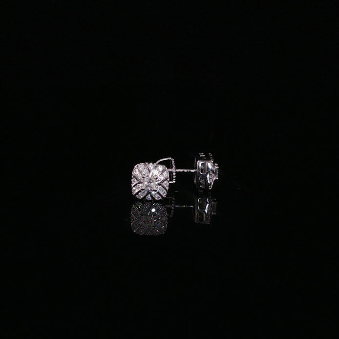 Vintage Flower Cushion Moissanite Stud Earrings| 925 Sterling Silver| 0.25 Ctw Screw Back | 6.7mm