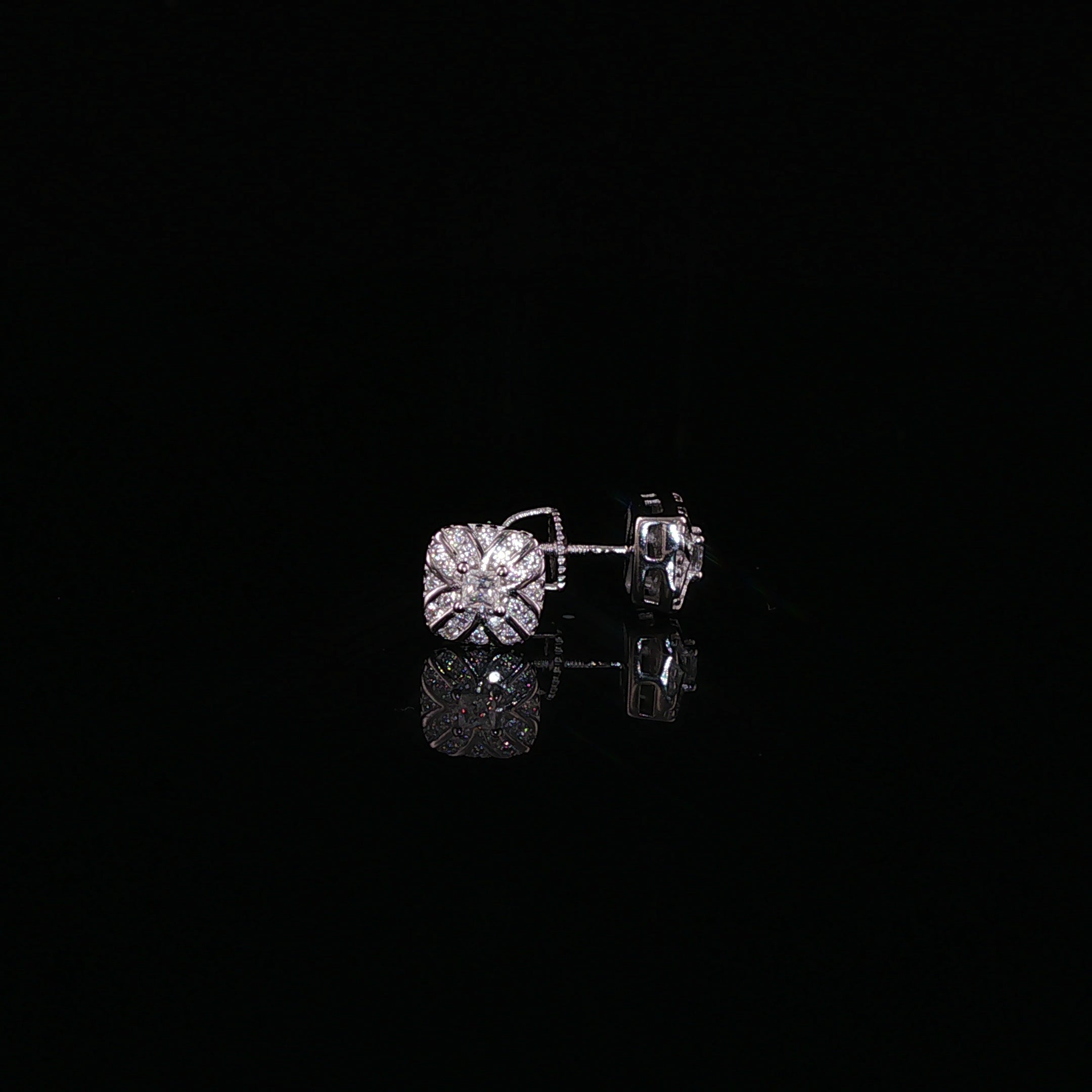 Vintage Flower Cushion Moissanite Stud Earrings| 925 Sterling Silver| 0.25 Ctw Screw Back | 6.7mm