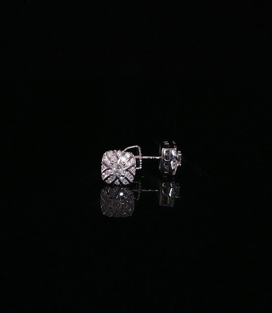 Vintage Flower Cushion Moissanite Stud Earrings| 925 Sterling Silver| 0.25 Ctw Screw Back | 6.7mm