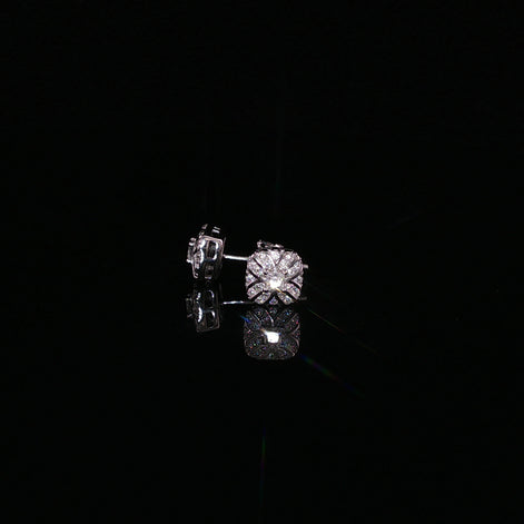 Vintage Flower Cushion Moissanite Stud Earrings| 925 Sterling Silver| 0.25 Ctw Screw Back | 6.7mm