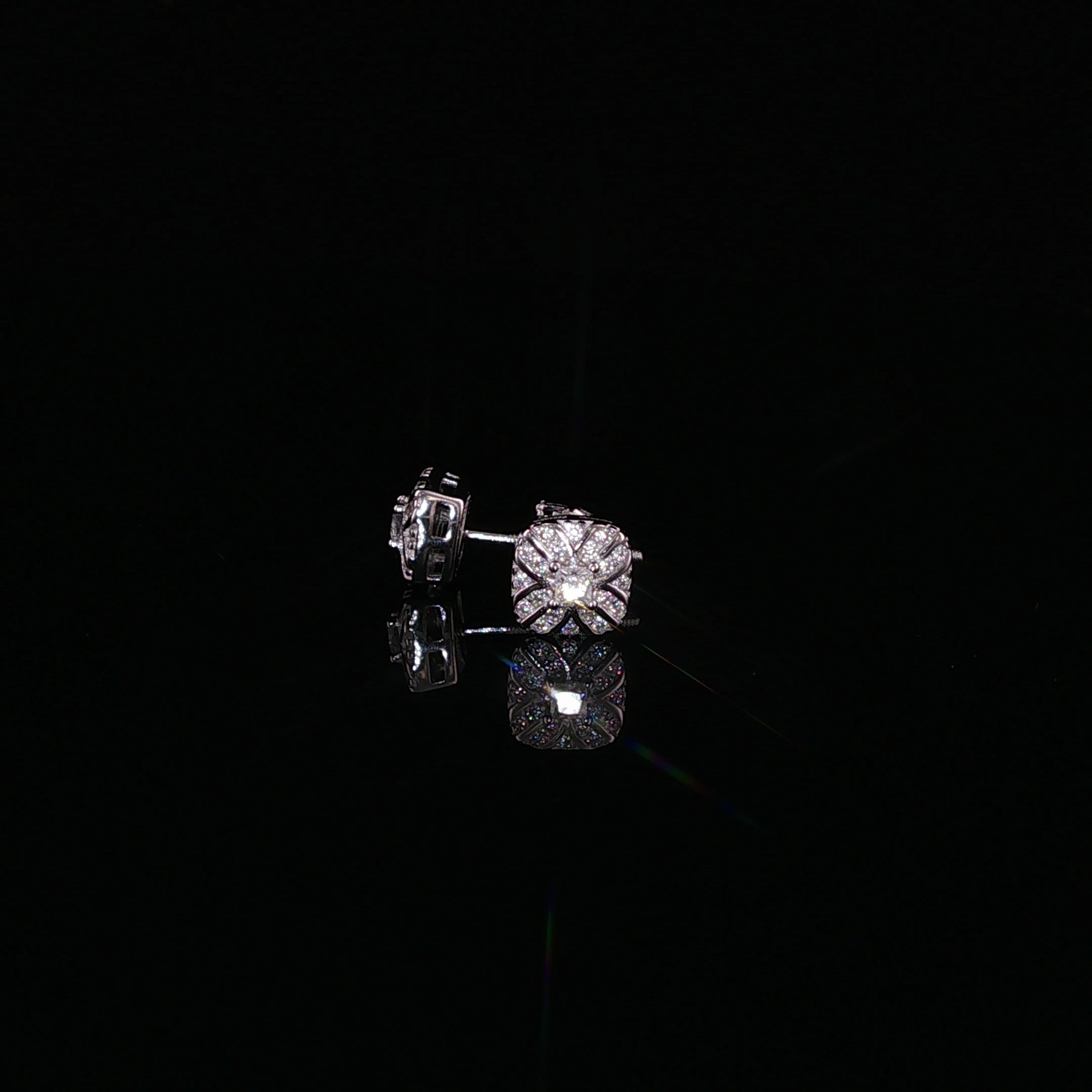 Vintage Flower Cushion Moissanite Stud Earrings| 925 Sterling Silver| 0.25 Ctw Screw Back | 6.7mm