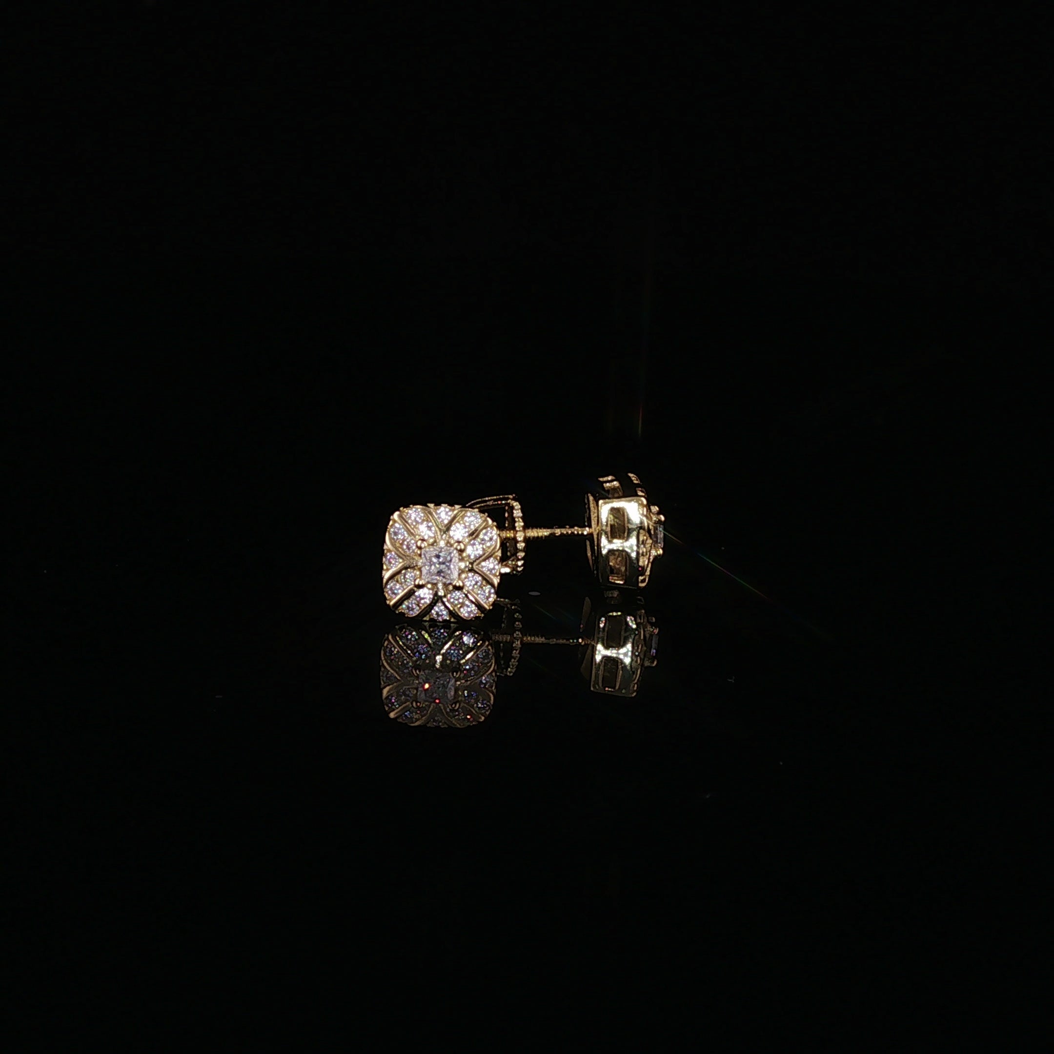 Vintage Flower Cushion Moissanite Stud Earrings| 925 Sterling Silver| 0.25 Ctw Screw Back | 6.7mm