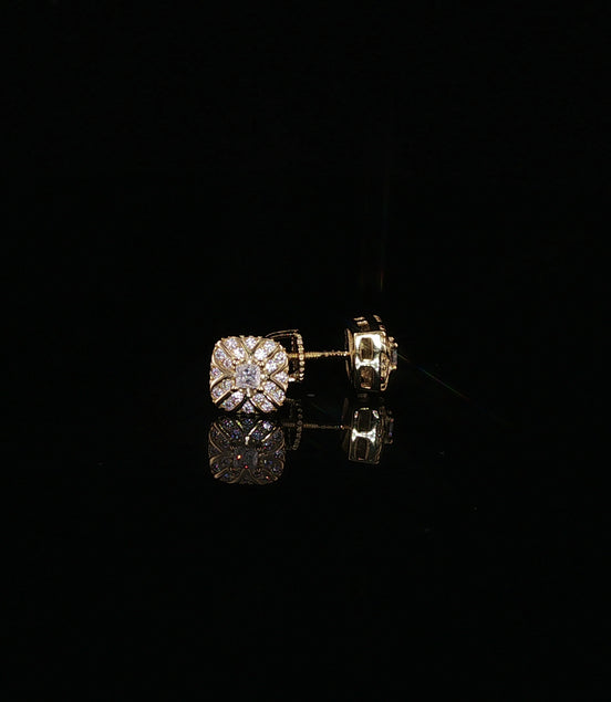 Vintage Flower Cushion Moissanite Stud Earrings| 925 Sterling Silver| 0.25 Ctw Screw Back | 6.7mm