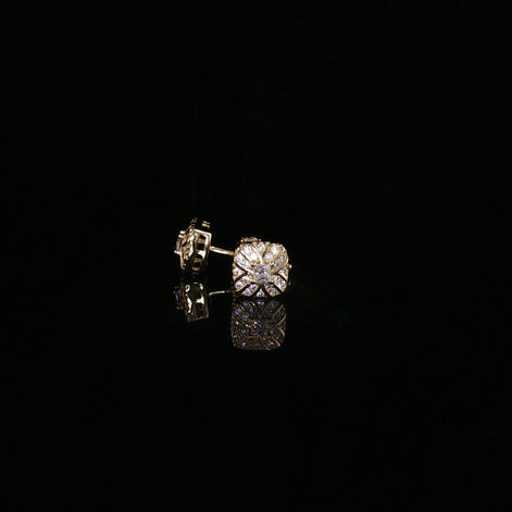 Vintage Flower Cushion Moissanite Stud Earrings| 925 Sterling Silver| 0.25 Ctw Screw Back | 6.7mm