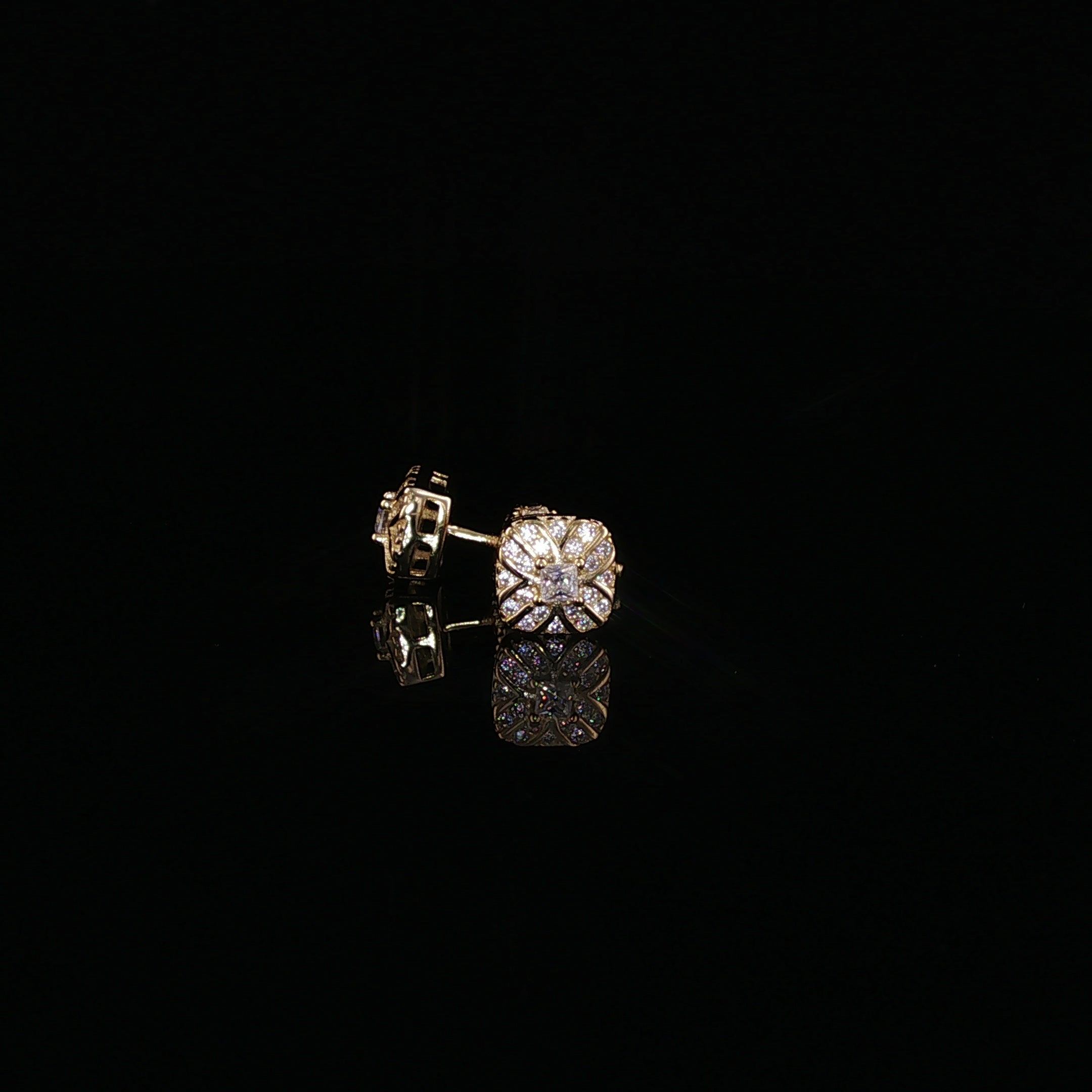 Vintage Flower Cushion Moissanite Stud Earrings| 925 Sterling Silver| 0.25 Ctw Screw Back | 6.7mm