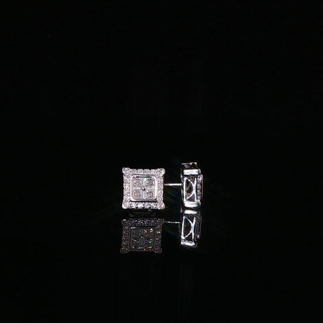 Square Halo Cluster Moissanite Stud Earrings| 925 Sterling Silver| 0.70 Ctw Pillow Top Screw Back Studs | 7.6mm