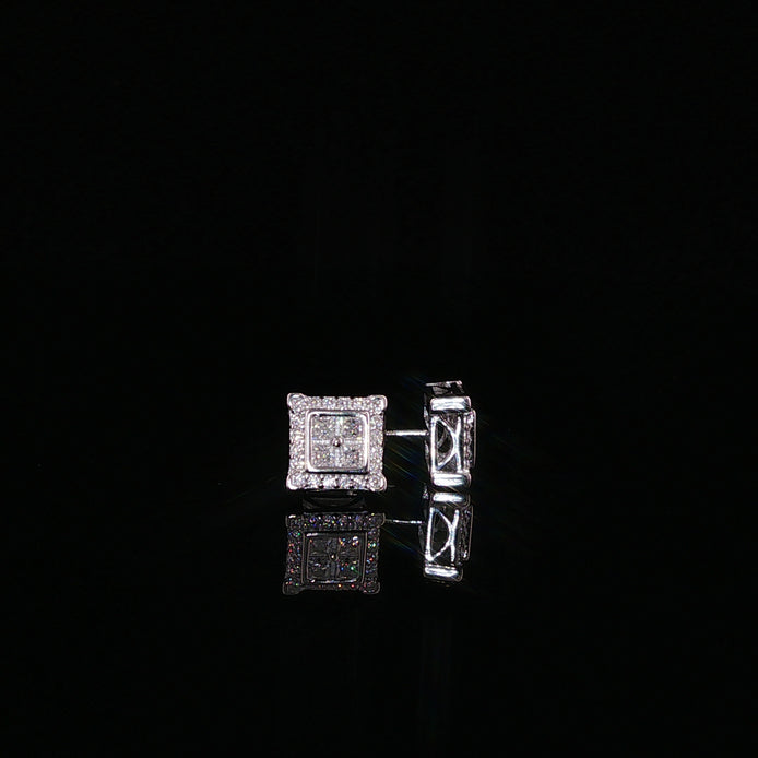 Square Halo Cluster Moissanite Stud Earrings| 925 Sterling Silver| 0.70 Ctw Pillow Top Screw Back Studs | 7.6mm