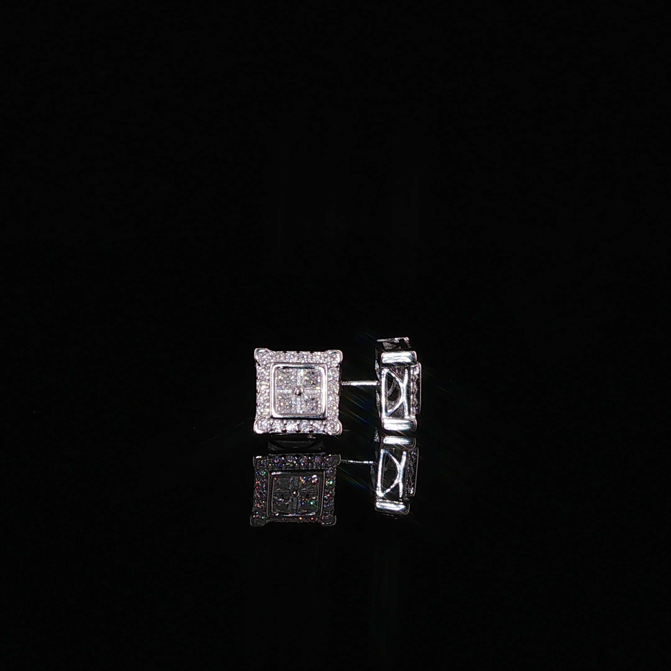 Square Halo Cluster Moissanite Stud Earrings| 925 Sterling Silver| 0.70 Ctw Pillow Top Screw Back Studs | 7.6mm