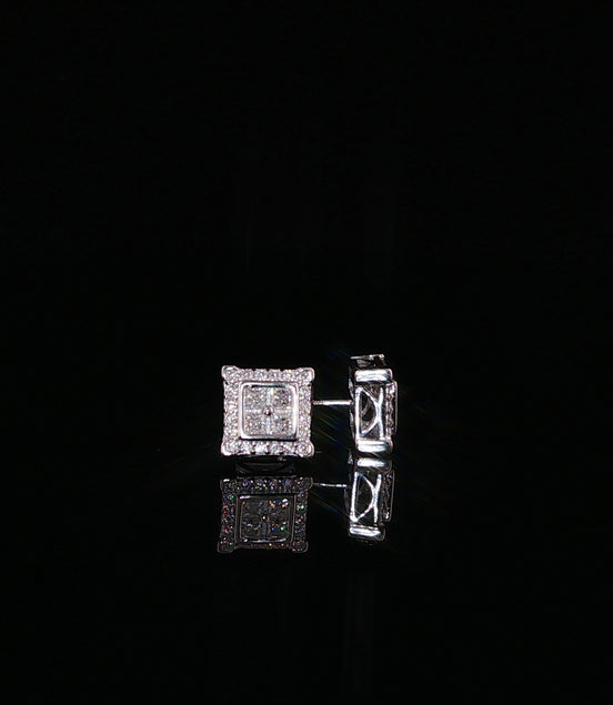 Square Halo Cluster Moissanite Stud Earrings| 925 Sterling Silver| 0.70 Ctw Pillow Top Screw Back Studs | 7.6mm