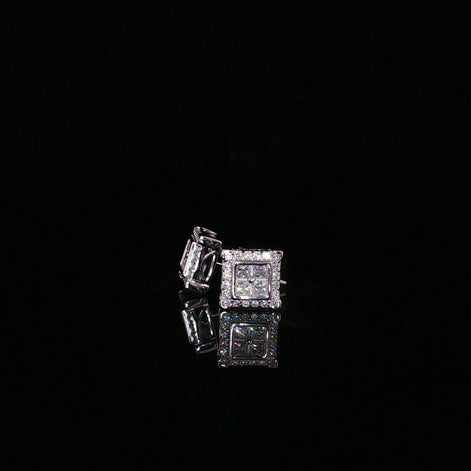 Square Halo Cluster Moissanite Stud Earrings| 925 Sterling Silver| 0.70 Ctw Pillow Top Screw Back Studs | 7.6mm