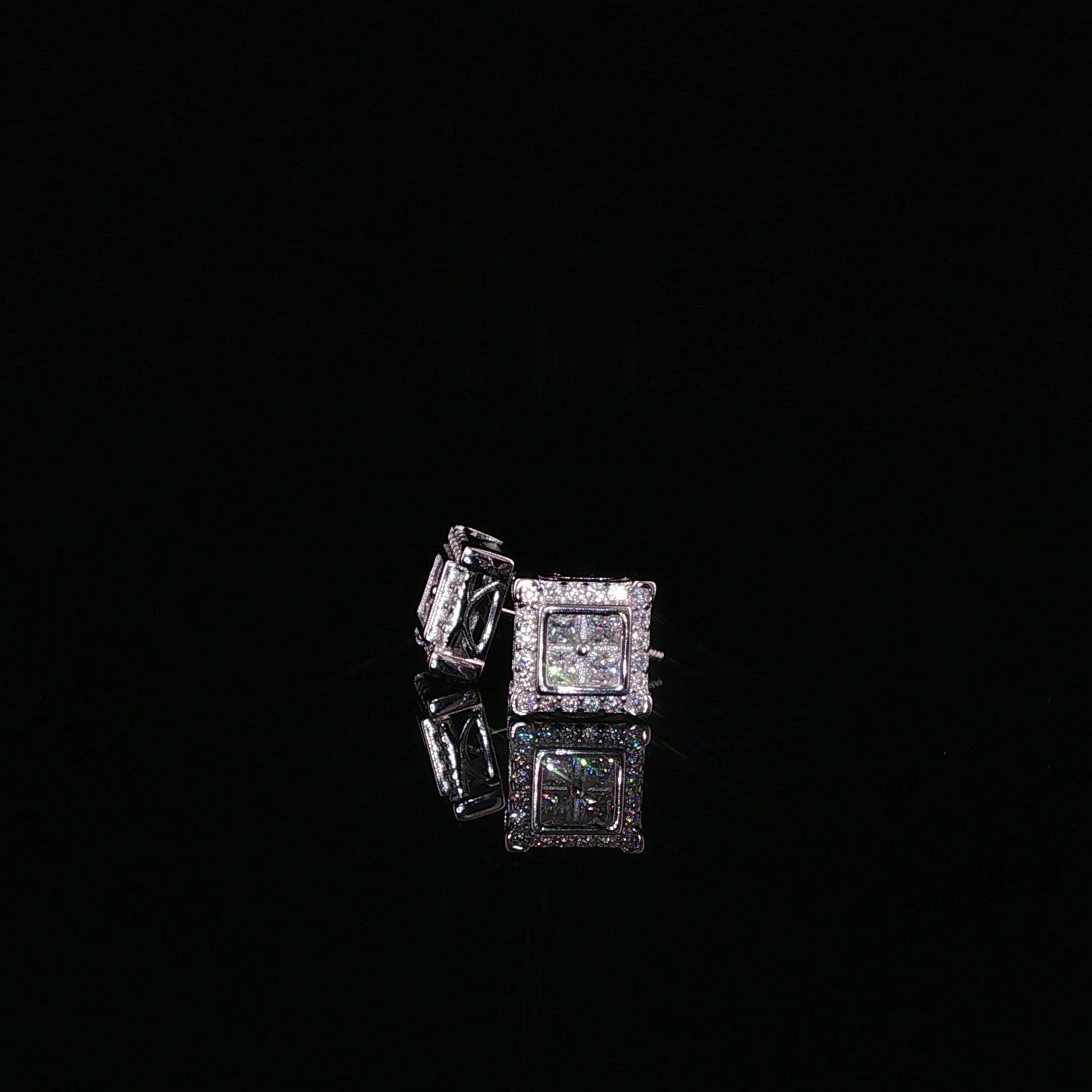 Square Halo Cluster Moissanite Stud Earrings| 925 Sterling Silver| 0.70 Ctw Pillow Top Screw Back Studs | 7.6mm