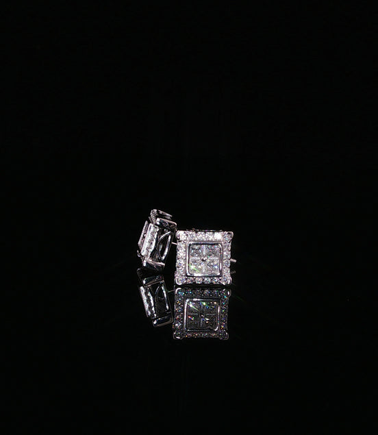 Square Halo Cluster Moissanite Stud Earrings| 925 Sterling Silver| 0.70 Ctw Pillow Top Screw Back Studs | 7.6mm