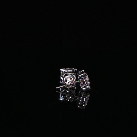 Square Halo Cluster Moissanite Stud Earrings| 925 Sterling Silver| 0.70 Ctw Pillow Top Screw Back Studs | 7.6mm