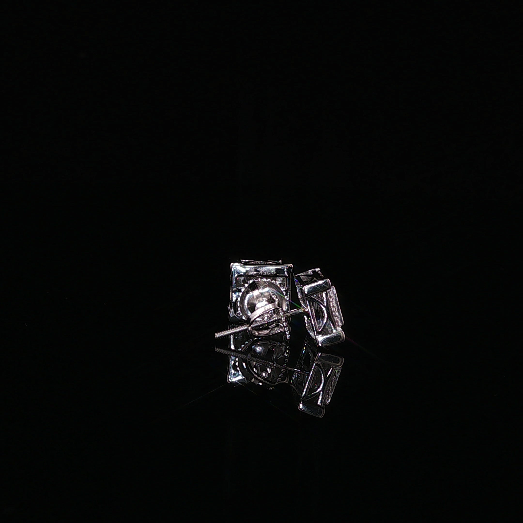 Square Halo Cluster Moissanite Stud Earrings| 925 Sterling Silver| 0.70 Ctw Pillow Top Screw Back Studs | 7.6mm