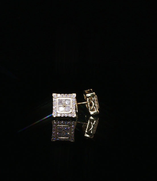 Square Halo Cluster Moissanite Stud Earrings| 925 Sterling Silver| 0.70 Ctw Pillow Top Screw Back Studs | 7.6mm